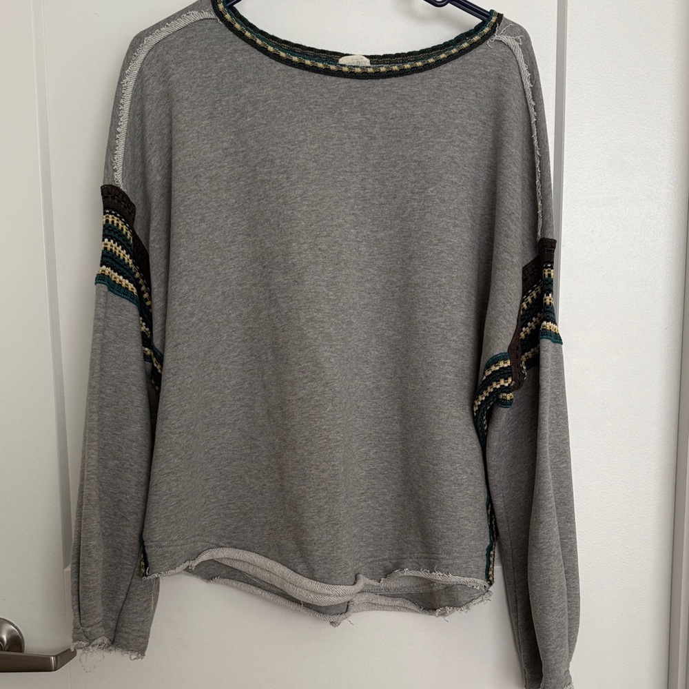 NATURAL LIFE Gray and Brown Crew Neck Sweater